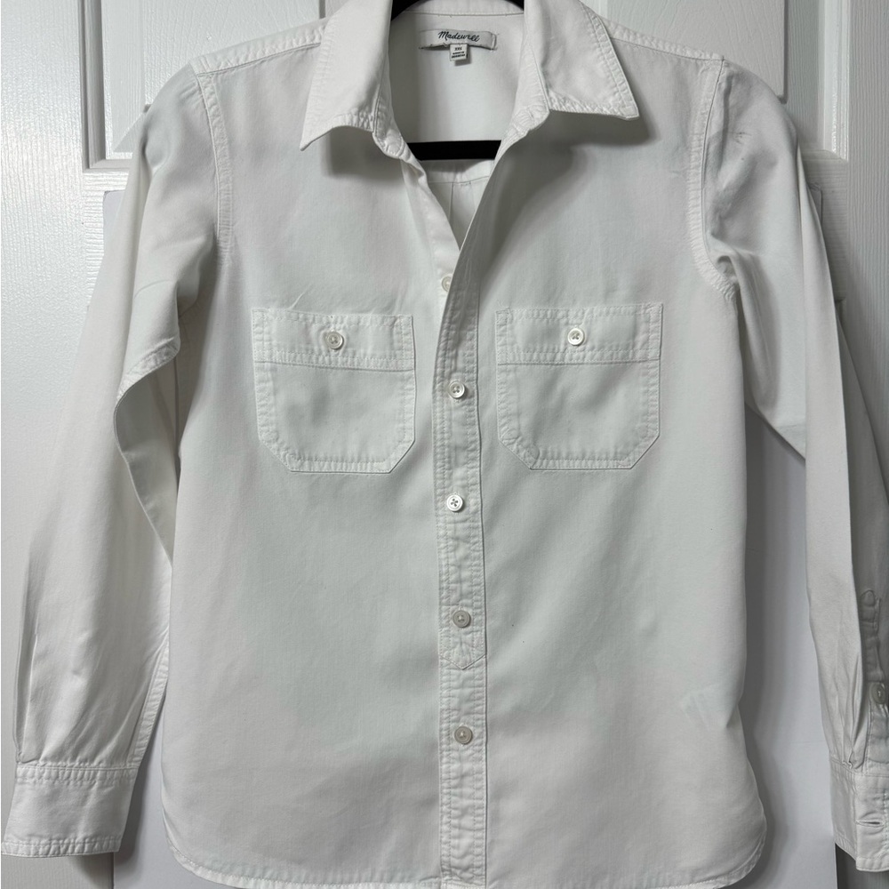 Madewell shirt XXS white button front collar pocket each breast long sleeve NWOT - Picture 4 of 13